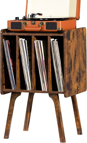 Vista 9 de LELELINKY - Soporte para tocadiscos de 11.7 pulgadas de ancho, mesa de almacenamiento para discos de vinilo color negro con 4 gabinetes, almacena