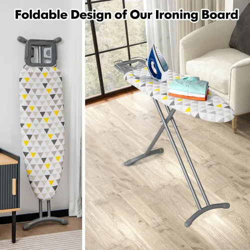 Vista 8 de COSTWAY Tabla de planchar de tamaño matrimonial, soporte de hierro plegable con cubierta de tabla de planchar adicional, altura ajustable de 7