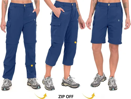 Vista 5 de Little Donkey Andy Pantalones convertibles elásticos para mujer, pantalones de senderismo de secado rápido con cremallera