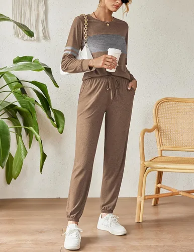 Vista 4 de Ekouaer Sudaderas de manga larga con cuello redondo y bolsillo para mujer