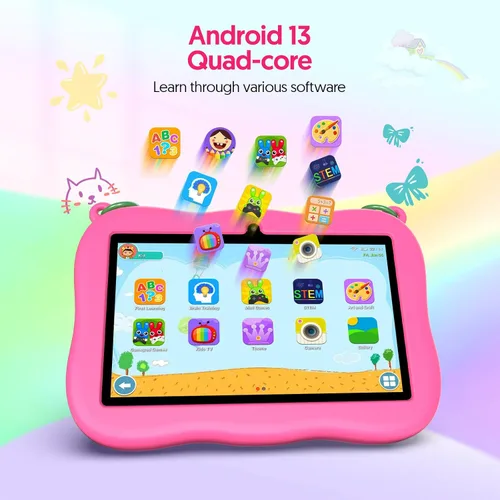 Vista 4 de 7 pulgadas Android 13 Kids Tablet, 4GB+32GB+1TB expandido, Quad-Core tableta para niños pequeños con funda a prueba de golpes, Bluetooth, WiFi