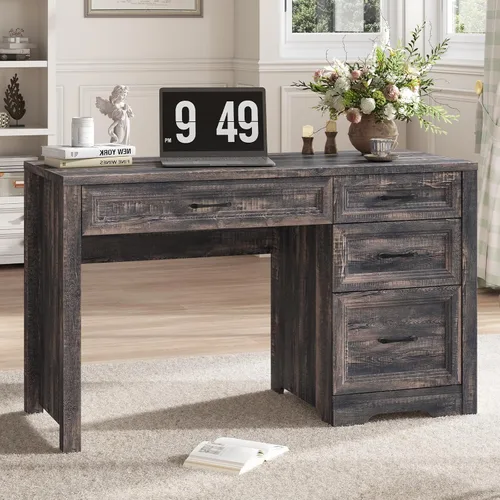 Vista 9 de Vabches Escritorio ejecutivo de granja con cajones, escritorio de oficina en casa con cajón de archivos, escritorio de madera para computadora