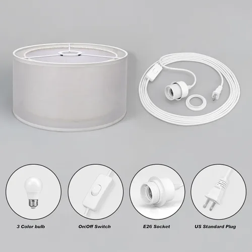 Vista 6 de Lámpara Colgante Enchufable, Luces Colgantes con Cable Blanco de 15 Pies con Cable Enchufable, Luz Colgante con Interruptor de Encendido/Apagado