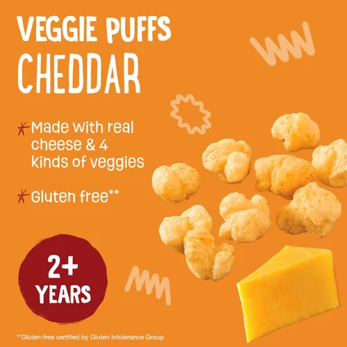 Vista 3 de Earth's Best Snacks orgánicos de sésamo para niños pequeños, soplos vegetales, cheddar, 1.55 onzas (paquete de 4)