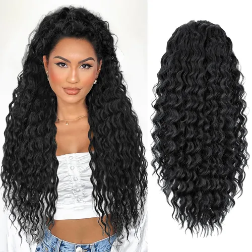 Vista 25 de FREEMEIGE Extensión de cola de caballo, cola de caballo rizada ondulada de 8 pulgadas para mujeres negras, corto, suave, natural, sintético, grueso