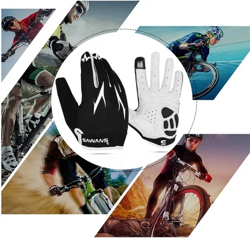 Vista 8 de Guantes de ciclismo para pantalla táctil, transpirables, para bicicleta de montaña, para carretera, antideslizantes, acolchados, para hombres