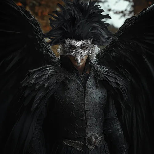 Vista 5 de Máscara de cuervo de plumas para adultos, accesorio de disfraz de pájaro de Gris-1