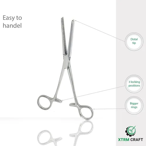 Vista 6 de Pinzas de bloqueo multiusos de hemostático Pean rectas y curvas con dientes serrados, de acero inoxidable - Hemostáticos para enfermeras, fórceps