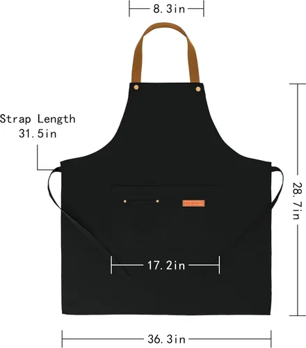 Vista 3 de 3Pack Chef Apron, Waterproof Apron, Adjustable Apron with 2 Pockets for Men Women, Apron for Cooking Baking Restaurant Negro