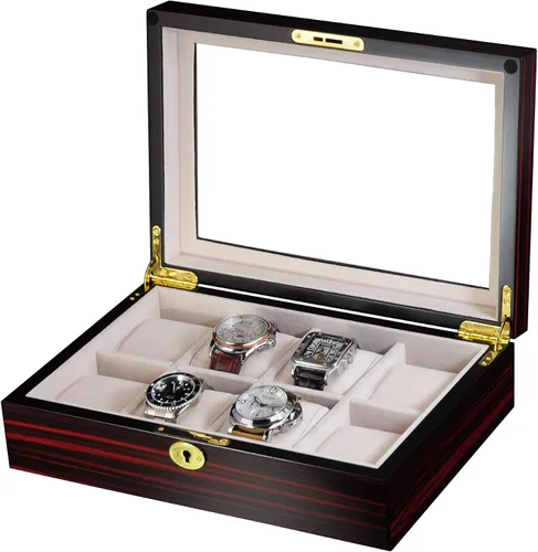 Vista 7 de TIMELYBUYS 8 piezas (6 + 2) XL extra grande de madera de ébano y caja organizadora de almacenamiento con parte superior de cristal