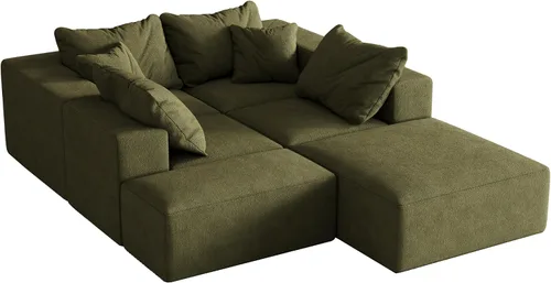 Vista 5 de Juego de sofá modular modular en forma de L de 132 pulgadas, sofá de nube sin hueso, sofá seccional convertible con almohadas, juegos de muebles