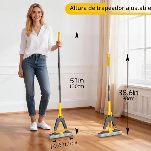 Vista 5 de Trapeador de esponja, mopa autoexprimible con 3 repuestos de mopa