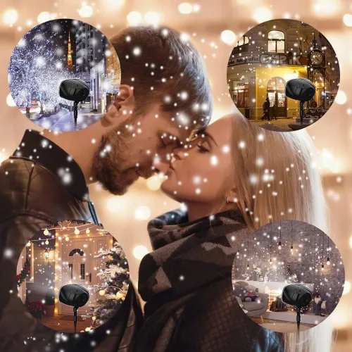 Vista 5 de Elec3 Proyector LED de nieve de Navidad para exteriores, impermeable, giratorio, proyección de nieve, luces decorativas con temporizador, control