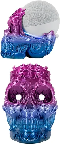 Vista 7 de impremli Base para Alexa Echo Dot 4G y 5G tipo calavera ornamental (blanco granito)