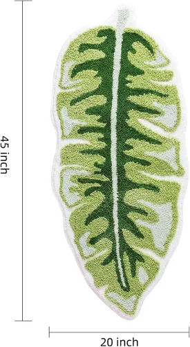 Vista 2 de Panstar Green Leaf - Tapete de baño con planta de plátano grande, antideslizante, absorbente, bonita en forma de palma, alfombra de ducha de felpa