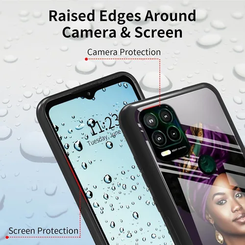 Vista 6 de Funda para Motorola Moto G Stylus 5G 2021 de vidrio templado, funda negra con diseño de mujer negra africana para mujeres y hombres, antiarañazos, a