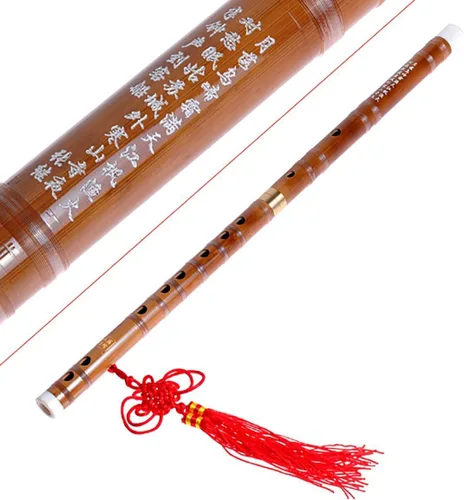 Vista 2 de Instrumento musical chino hecho a mano tradicional flauta de bambú Dizi en clave D 1 unids