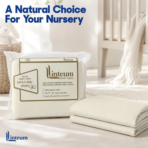 Vista 5 de Linteum Textile - Sábana para cuna de algodón orgánico natural para Pack-N-Play, algodón orgánico de punto transpirable, 1 paquete, 27 x 39 Beige