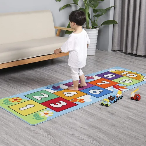 Vista 5 de Hop and Count Hopscotch - Alfombra de juego para niños, alfombra de juego para gatear, alfombra antideslizante de aprendizaje de números para niños