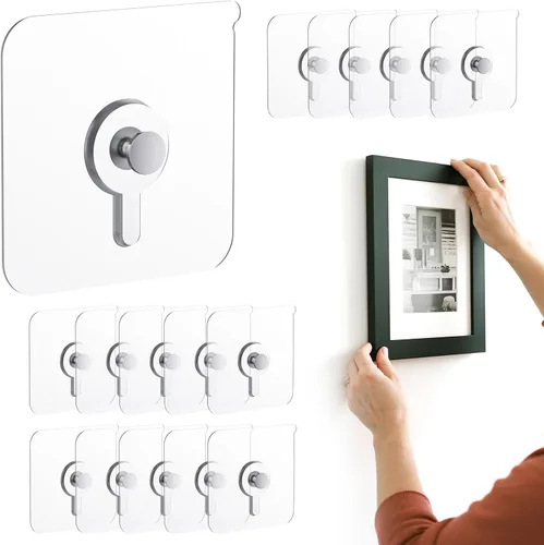 Vista 10 de 12 ganchos para colgar fotos sin clavos, carga de 20 libras, ganchos para colgar fotos, ganchos adhesivos impermeables para baño, cocina, ganchos