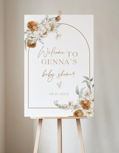 Vista 5 de Letrero de bienvenida con texto en inglés «A Little Wildflower Is On The Way» para baby shower, cartel de bienvenida personalizado para baby shower