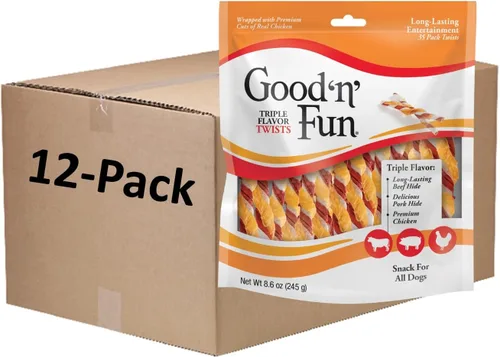 Vista 11 de GOOD 'N' FUN Giros de triple sabor con masticables Bully, golosinas para perros con alto contenido de proteínas para todos los perros adultos