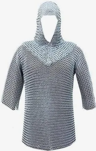 Vista 5 de Camisa de malla de aluminio a tope con Coif Armadura medieval de Habergeon de correo de cadena de aluminio