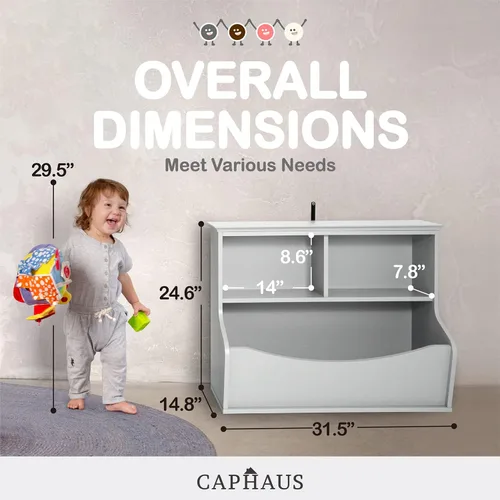 Vista 2 de CAPHAUS Organizador de almacenamiento de juguetes para niños, cubo de almacenamiento abierto, gabinete multifuncional de almacenamiento de libros
