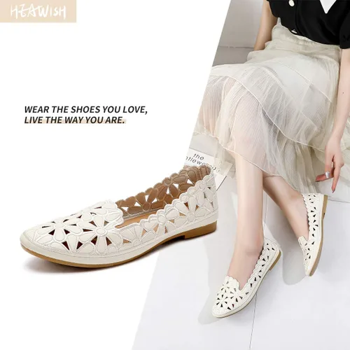 Vista 6 de HEAWISH - Zapatos planos estilo ballet para mujer, con diseño floral, piel sintética, puntera redonda, calzado elegante, color negro y beige