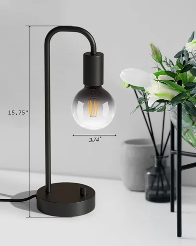 Vista 7 de ONEWISH Lámpara de mesa industrial para dormitorio, lámparas de noche modernas totalmente regulables con bombilla de luz cálida de 2700K