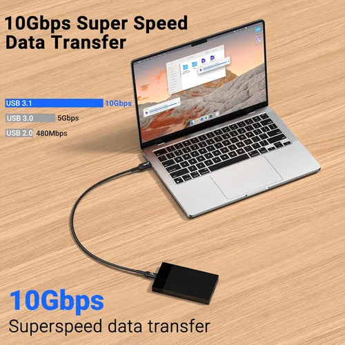 Vista 3 de Android Auto & CarPlay - Cable USB C de 10 Gbps 60 W PD de 1.5 pies (paquete de 2, negro), USB 3.1 Gen 2 a USB-A, cable de carga rápida compatible