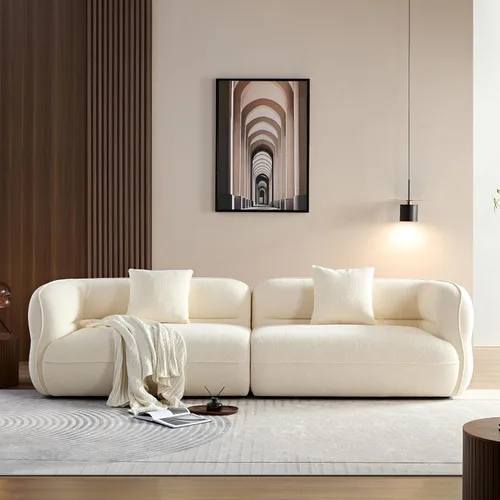 Vista 21 de SSC SATITUNCASA - Sofá modular curvo de 102.36 pulgadas, acogedor sofá Boucle para sala de estar, sofá de 4 plazas color crema con almohadas, sofá
