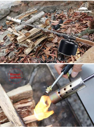 Vista 6 de Campingmoon - Antorcha para parrilla de campamento con cabezal de combustible doble, llama ajustable para principiantes de carbón con estuche