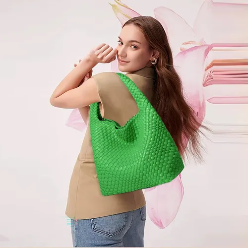 Vista 3 de Bolso de mano de mujer con asa superior de cuero vegano tejido a mano, bolso de hombro de moda, bolso bandolera con bolsa para todos los estilos