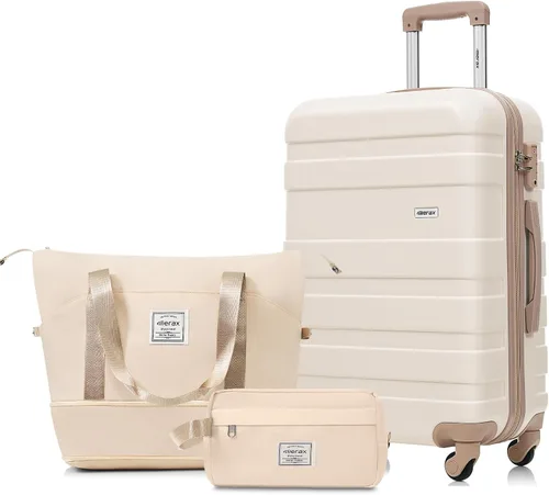 Vista 60 de Merax 3 piezas expandible ABS Hardshell equipaje Sets Spinner Wheel Maleta TSA Lock Suit Case, Apertura frontal negra, Juego de 2 piezas, Maleta
