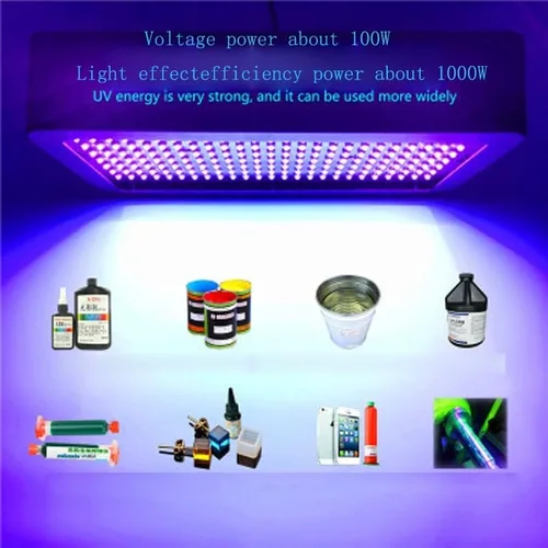 Vista 6 de Lámpara LED de curado UV de 1000 W, alta potencia, 395 nm, 405 nm, 365 nm, tinta de pegamento, impresión UV verde aceite luz de curado de resina sin