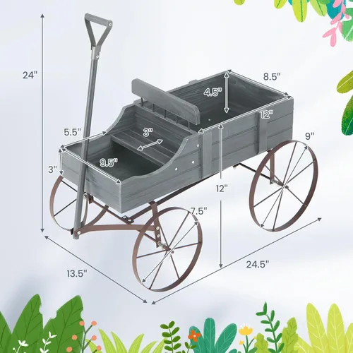 Vista 8 de HAPPYGRILL Maceta de madera con ruedas y 2 secciones de plantación Gris
