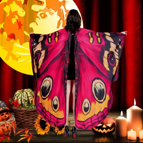 Vista 2 de Sevendec Alas de mariposa para mujer, disfraces de Halloween, alas de hada, tela suave para adultos, con máscara facial para fiesta, accesorio