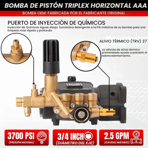 Vista 2 de 4300059 Simpson AAA Kit de bomba de repuesto de émbolo triplex horizontal, 2.5 GPM @ 3700 PSI máximo con eje hueco de 3/4 pulgadas