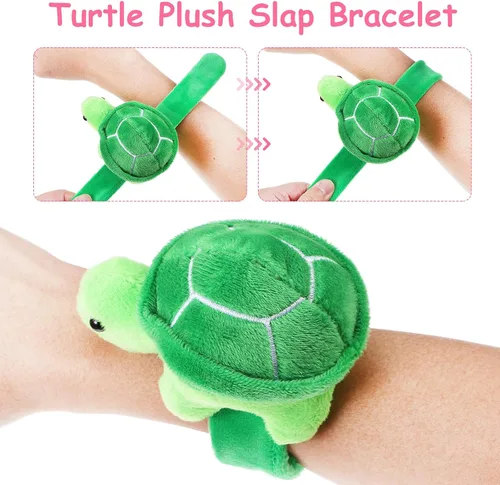 Vista 5 de Abaodam Pulsera de tortuga, pulsera de abrazo con banda de broche de presión de animales de peluche, lindo juguete de peluche de tortuga