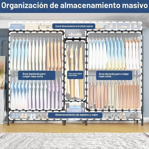 Vista 3 de Ulif E12 Max - Perchero independiente resistente con estantes, sistema de almacenamiento de ropa de metal para colgar ropa, 83 pulgadas de ancho x