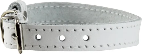 Vista 4 de Collar de perro de cuero genuino para perros pequeños y cachorros 3 tamaños blanco (cuello: 8"-9.75"; 3/8" ancho)