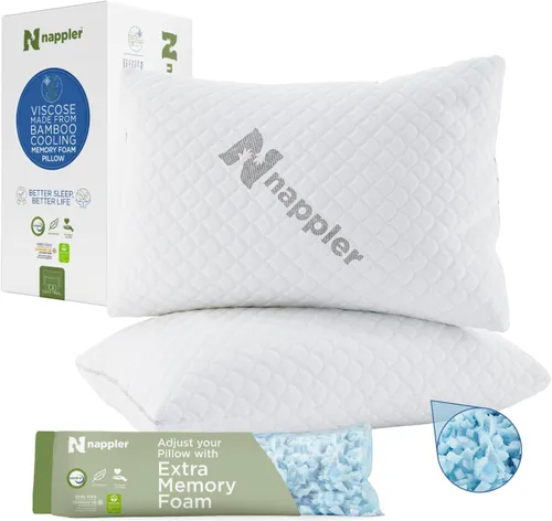 Vista 11 de Nappler - Almohada refrescante para durmientes calientes - Juego premium de 2 almohadas de cama tamaño estándar - Espuma viscoelástica triturada