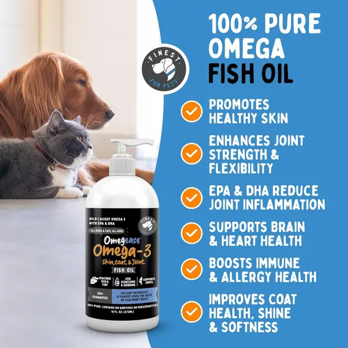 Vista 2 de Aceite de pescado 100% puro para perros y gatos (1,545 mg de Omega 3 por cucharadita) 8 oz. Cargado con EPA y DHA para articulaciones, piel