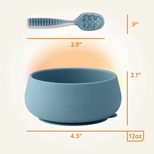 Vista 8 de NumNum Juego de tazones para bebé y 2 cucharas GOOtensils, tazones con succión para bebés de 4+ meses, succión extra fuerte antideslizante, 100%