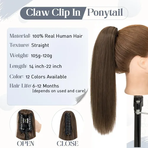 Vista 57 de Rich Choices Extensión de cola de caballo con clip de garra, cabello humano real, una pieza, extensiones de cabello largo Remy para mujer, #18P613