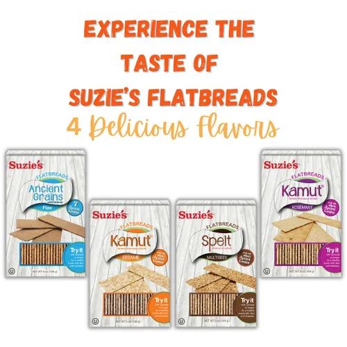 Vista 3 de Suzie's Kamut - Galletas de pan plano de sésamo Paquete de 6 Bajo en grasa y veganas, Kosher, grano de tren Opción de aperitivo saludable bajo