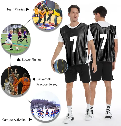 Vista 5 de Scrimmage - Chaleco de entrenamiento (12 unidades) para deportes de equipo, camisetas para adultos y jóvenes, baberos de fútbol, camisetas