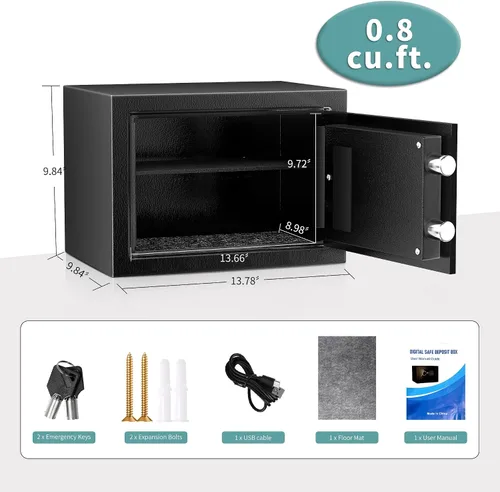 Vista 2 de Caja fuerte, Caja fuerte de 0.8 pies cúbicos, Caja de seguridad digital antirrobo con teclado electrónico y llave, Cajas fuertes a prueba de fuego
