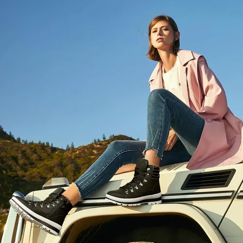 Vista 5 de hash bubbie Botas de combate para mujer, botas de plataforma negras, antideslizantes, impermeables, botas de tobillo para otoño e invierno, botas